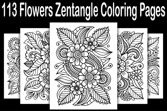 113 Flowers Zentangle Coloring Pages