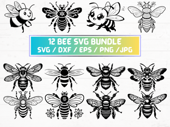 12 Bee SVG. DXF. EPS. JPG. PNG Graphics and Crafts Review