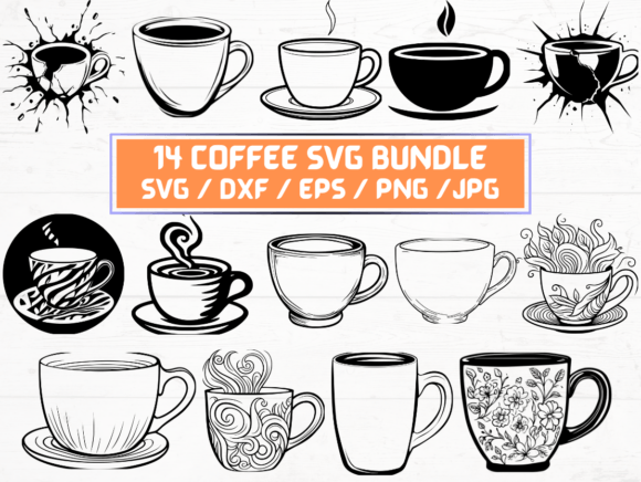 14 Coffee SVG Laser Cut Graphics for Crafts