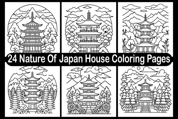 24 Nature of Japan House Coloring Pages Graphics
