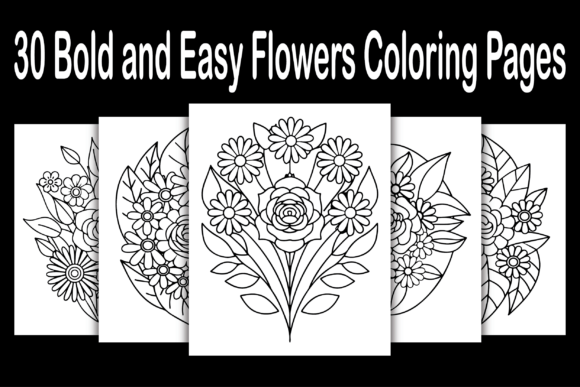 30 Bold and Easy Flowers Coloring Pages Graphics