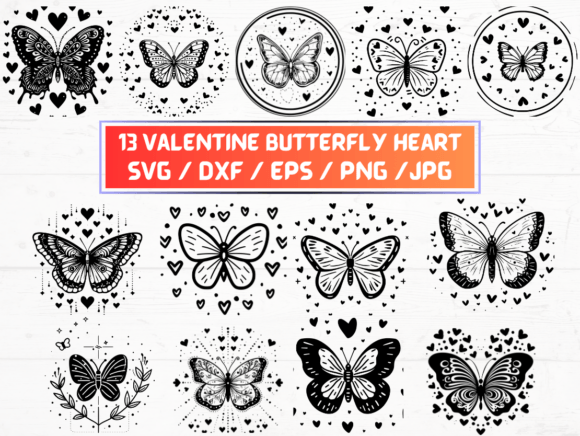 Valentine Butterfly Heart SVG Graphics for Crafts and Branding