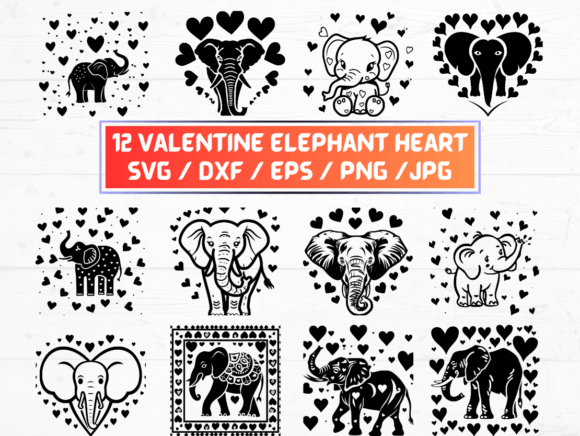 Valentine Elephant Heart SVG, DXF, EPS Graphics Review