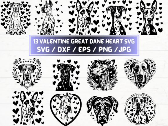 Valentine Great Dane Heart SVG, DXF, EPS Graphics and Crafts