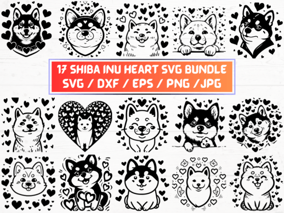 Valentine Shiba Inu Heart SVG Graphics for Crafts