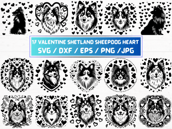 Valentines Shetland Sheepdog Heart SVG Graphics and Crafts